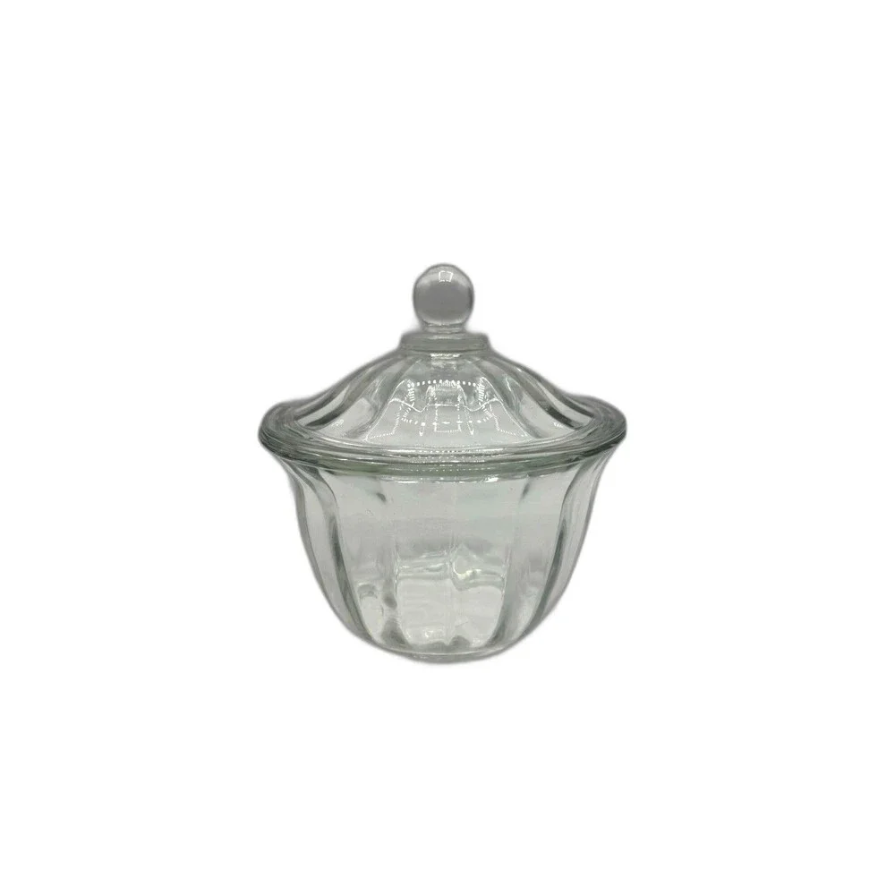 Clear Glass Apothecary Jar Or Candy Dish Ribbed Sides Ball Knob Lid